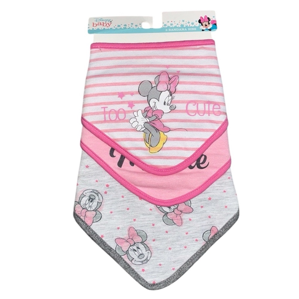 DISNEY BABY 3 bandana bibs with snaps Minnie Mouse 0-12 months - Picture 1 of 7